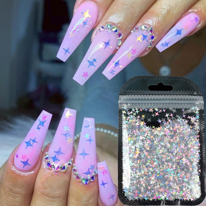 4mm Sternform Nagelglitzer Pailletten Laser Silber Gold Rot PET Nagelpailletten für DIY Maniküre Dekorationen Desig_voghion.com