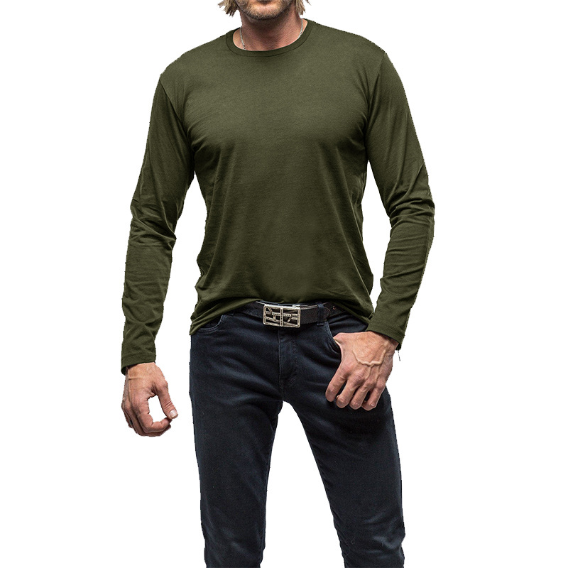 Herrenbekleidung Herren-Langarm-T-Shirt für Herren, einfarbig, Rundhalsausschnitt, langärmelig_voghion.com