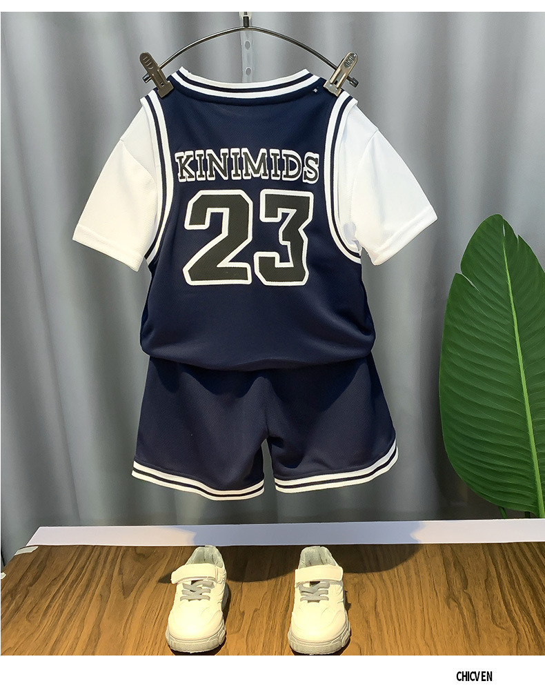 Set uniformă de baschet de vară pentru băieți Moter & Kids 2024, uniformă de baschet cu uscare rapidă pentru bebeluși, set sport de vară pentru copii, din două piese_voghion.com