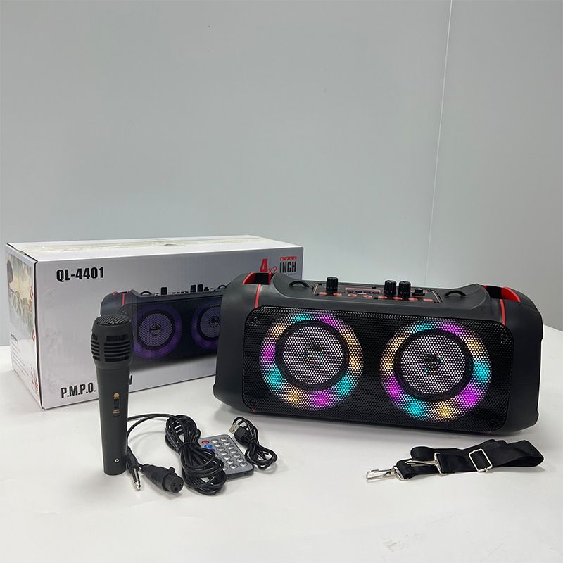 Zewnętrzny bezprzewodowy subwoofer Bluetooth, podwójny 4-calowy głośnik karaoke do użytku domowego, o atrakcyjnym wyglądzie i z mikrofonem_voghion.com