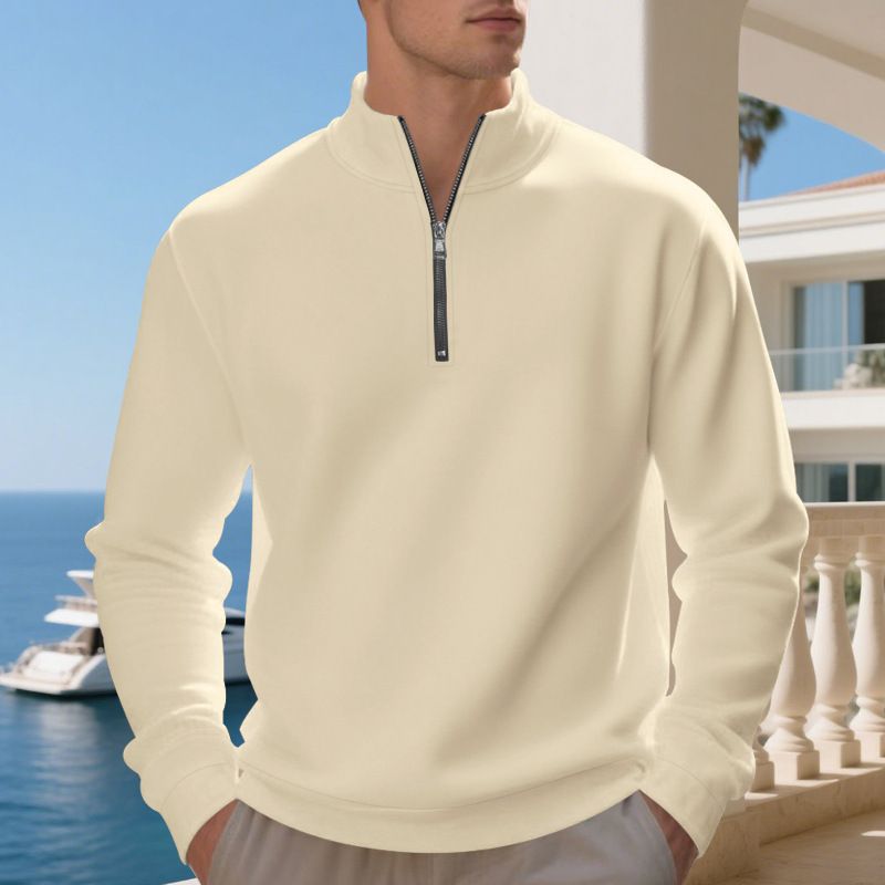 Felpa da uomo con fodera in pile e cerniera a un quarto – Abbigliamento casual invernale caldo ed elegante (S-XXXL, colori a tinta unita)_voghion.com
