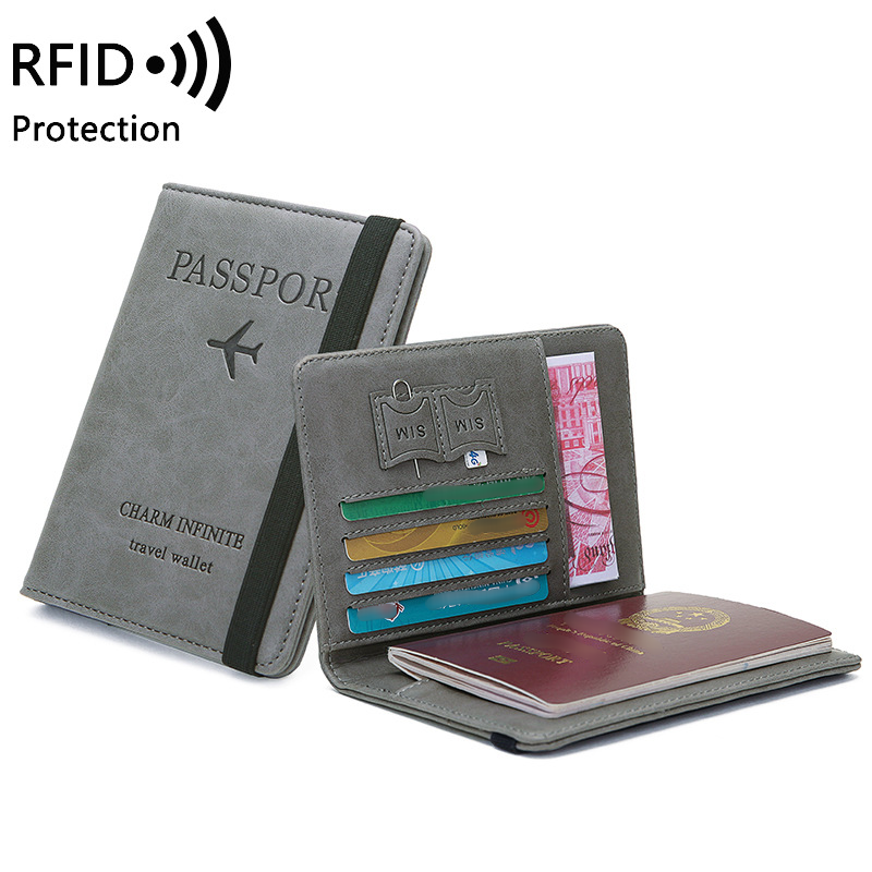 Borsa portadocumenti multifunzione RFID antifurto con spazzola, copertina in pelle PU, semplice ed elegante, per viaggi all'estero, clip per passaporto_voghion.com