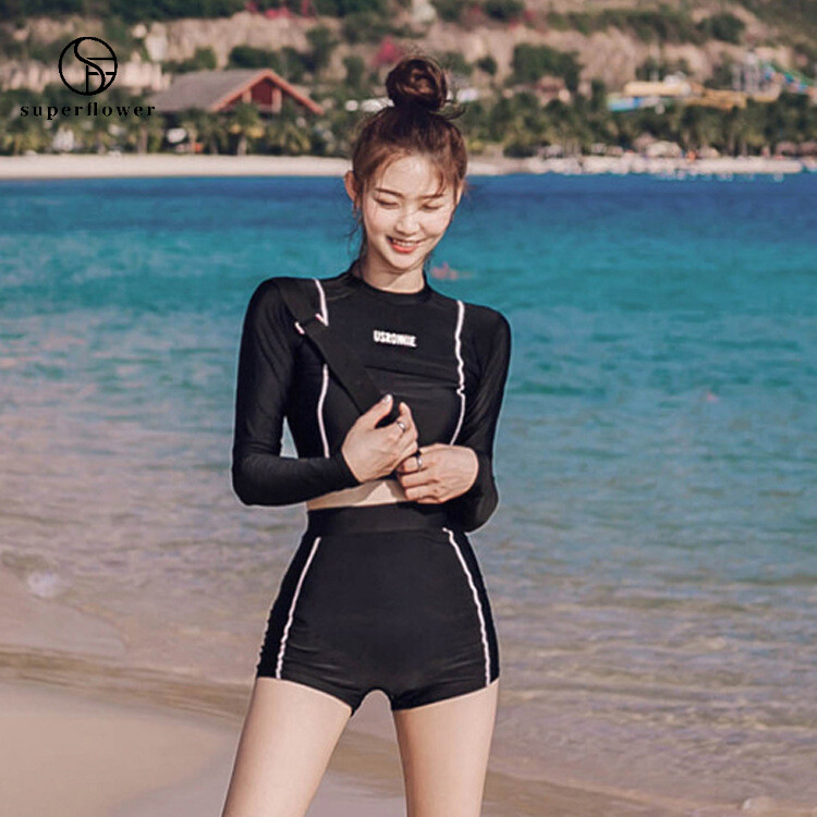 Maillot de bain pour femme, short, manches longues, 2 ou 3 pièces, couvrant le ventre, Slim, pour la plage_voghion.com