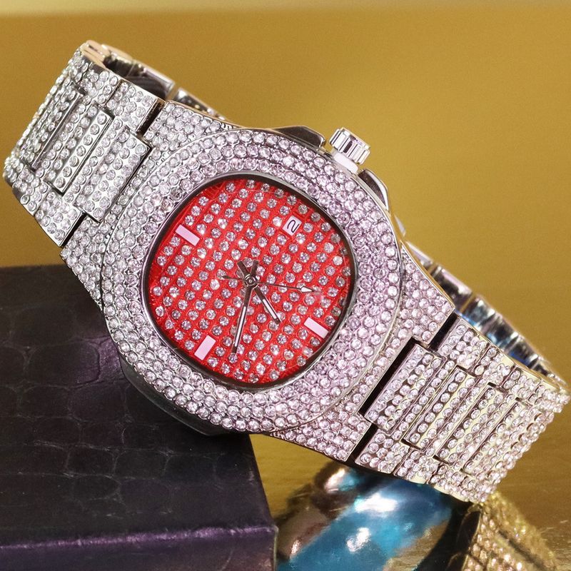 Orologio Hip Hop con diamanti, orologio con cielo stellato e calendario, orologio al quarzo, orologio Hip Hop con diamanti_voghion.com