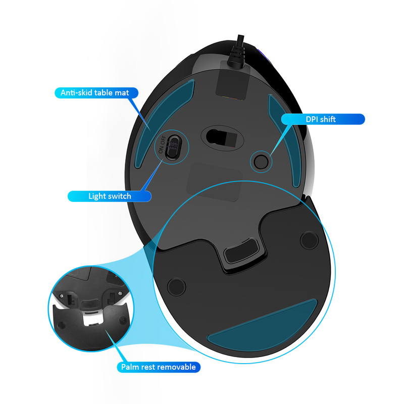 12800DPI Ergonomia Vertical Gaming Programável Macro Delux M618 PLUS Mouse com Fio 6 Botões RGB Sem Fio Mão Direita_voghion.com