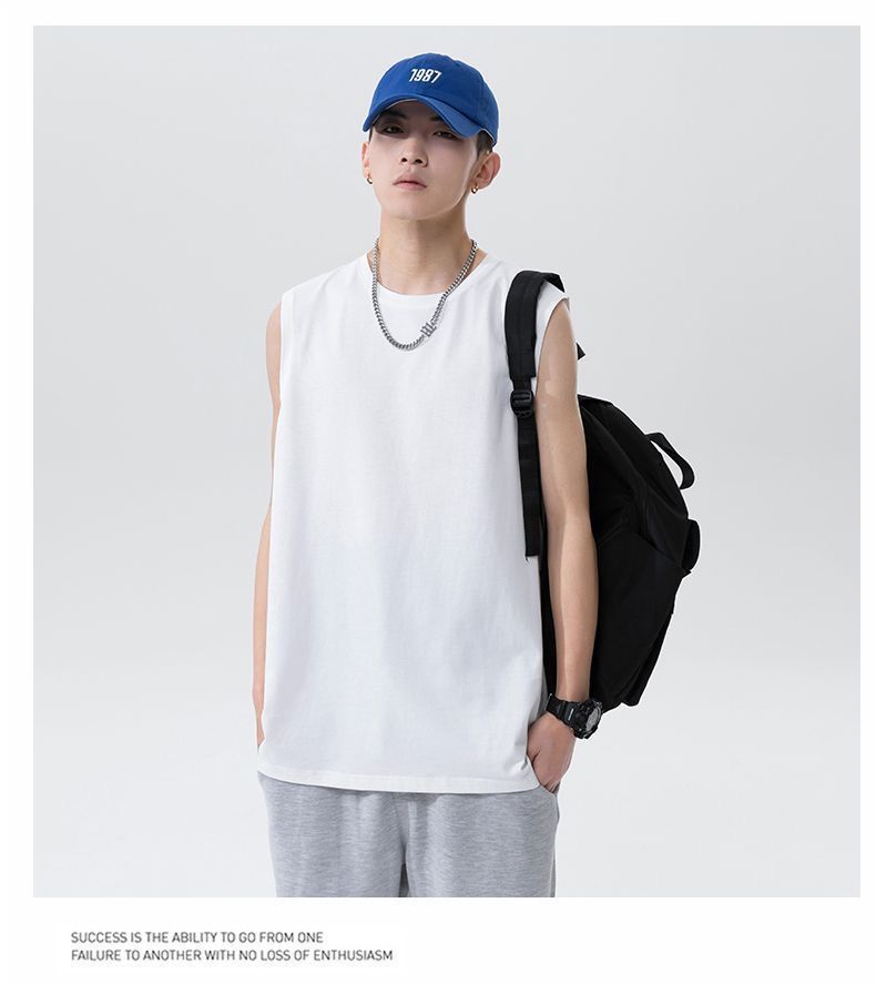 Herren Loose Fit Sommersportweste Trendy Brand Ins Solid Color Fitness Ärmelloses Tanktop Weißes Basishemd Kurz_voghion.com