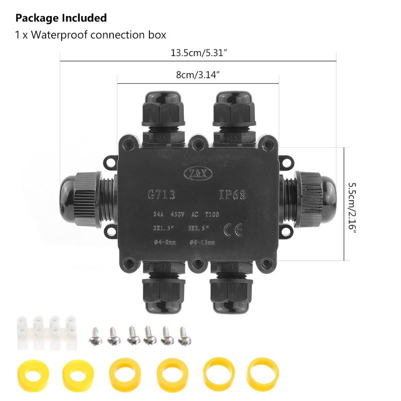 2/3/4/5/6 Way IP68 Waterproof Junction Box Electrical Enclosure Block Cable Connecting Line Protection Wire Black Junction Box_voghion.com