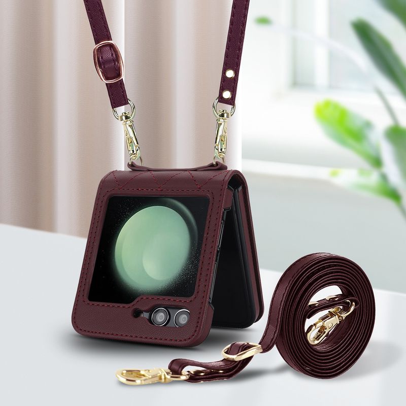 Nuova custodia per cellulare Z Flip6 per donna Custodia protettiva a tracolla Samsung Flip4 Custodia in pelle per cellulare a quadri_voghion.com