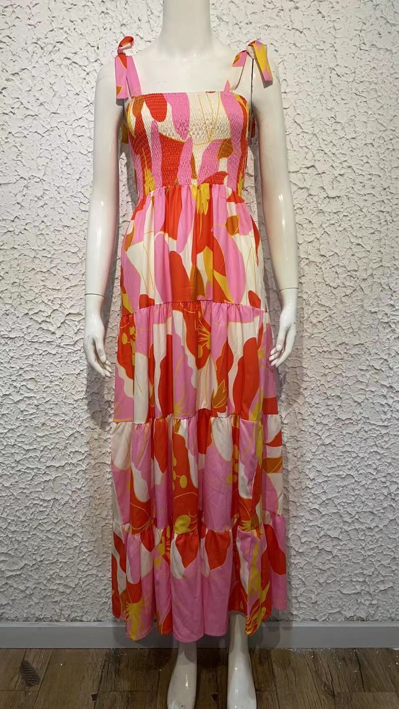 Selbstschießendes Cross Border Spring Sexy rückenfreies bedrucktes Strapskleid im Urlaubsstil für Frauen_voghion.com