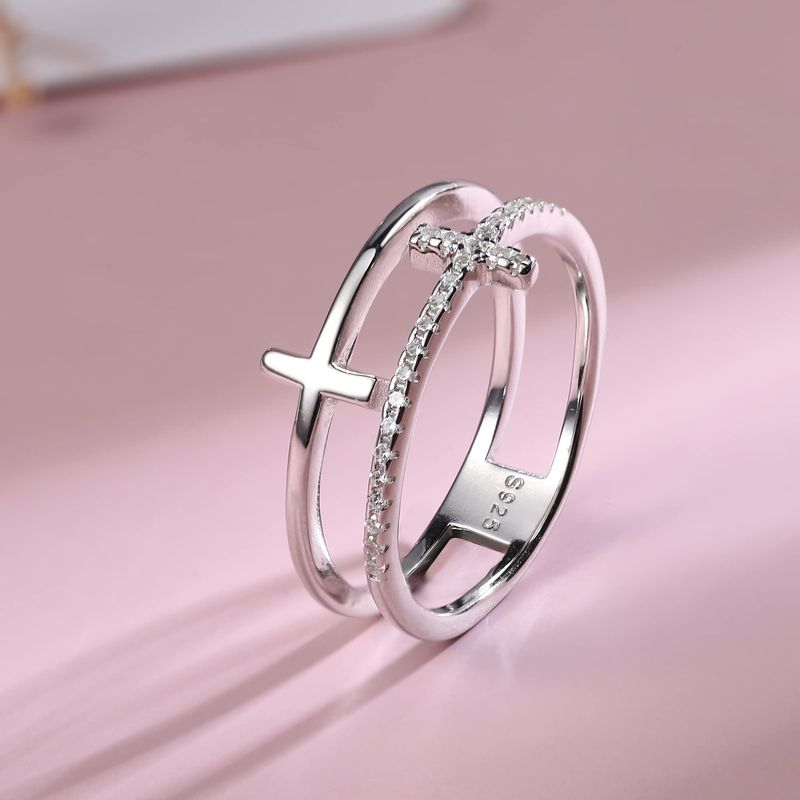 Anelli a cerchio impilabili semplici in argento placcato oro bianco, alla moda, per donne, gioielli all'ingrosso_voghion.com