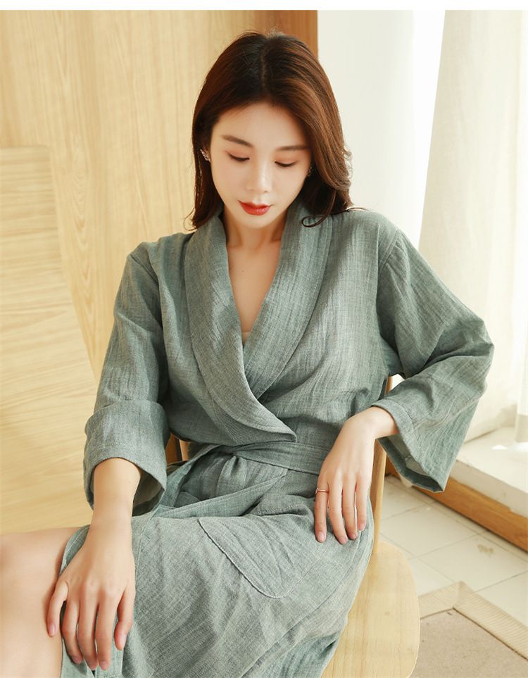 Pure Cotton Bathrobe Spring And Summer Thin Double Layer Gauze AB Surface Hotel Bathrobe Men And Women Couple Nightgown_voghion.com
