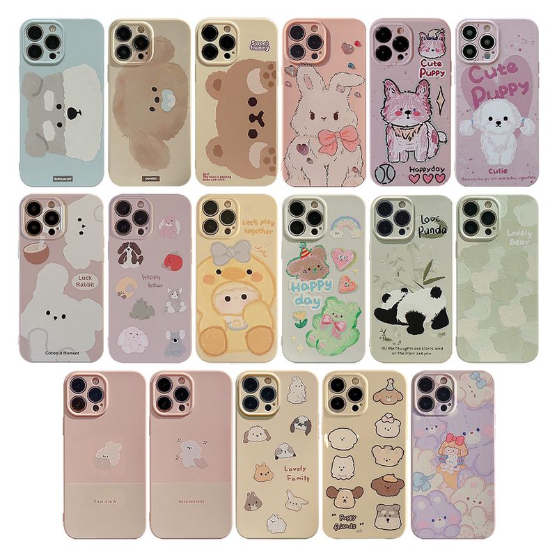 Custodia per cellulare iPhone14 con cucciolo dipinto a olio graffiti 15ProMax morbida e carina, cartone animato 13 set 12 applicabile all-inclusive_voghion.com