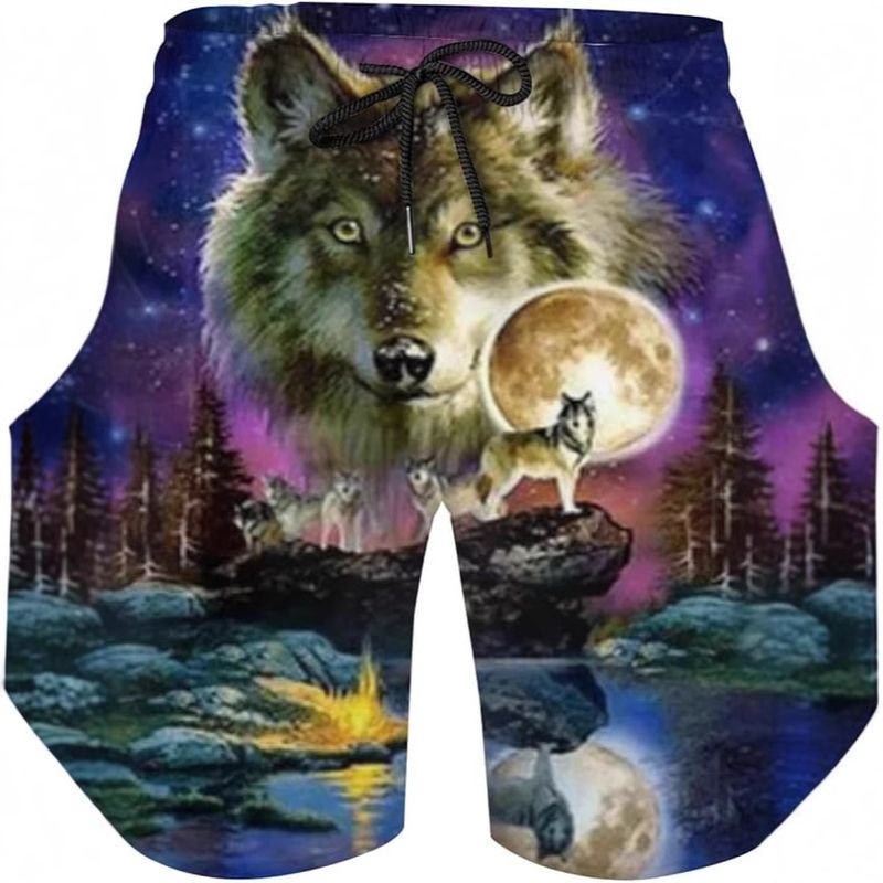 Short décontracté pour homme, qualité imbattable, motif loup d'été, imprimé en 3D, pantalon de plage pour homme_voghion.com