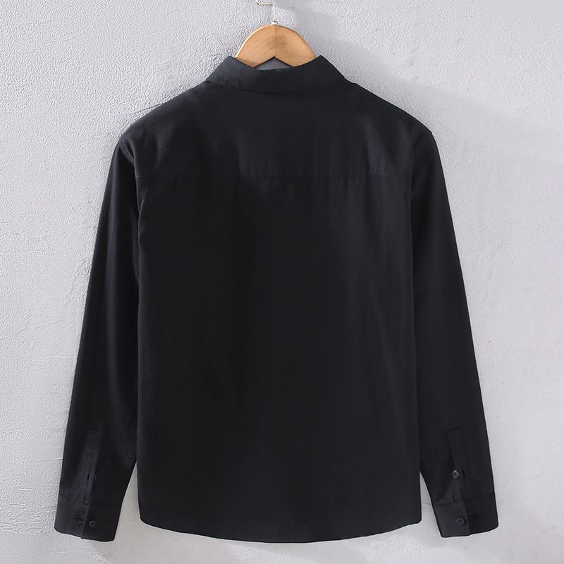 Camicia a maniche lunghe casual artistica in tessuto twill con risvolto, giacca ampia da uomo, tessuto adesivo con blocchi di colore_voghion.com