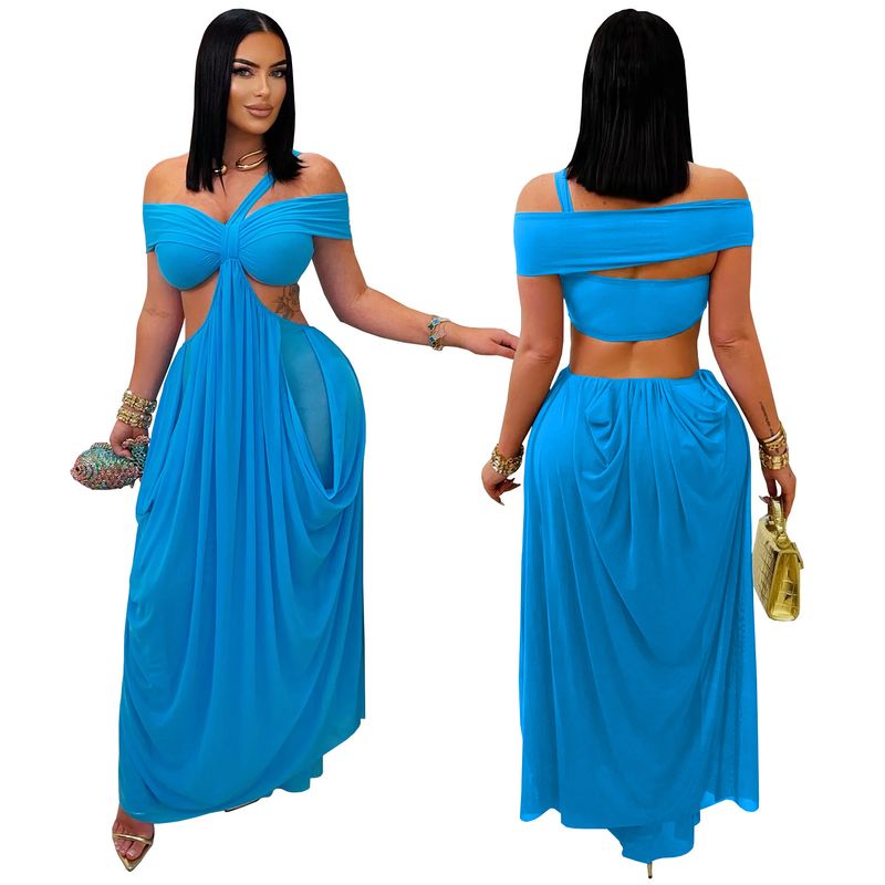 Abito a sirena aderente in rete trasparente – Abito sexy senza spalline con fasciatura e strass in vita (nero/blu/marrone/talpa, S-XXL)_voghion.com