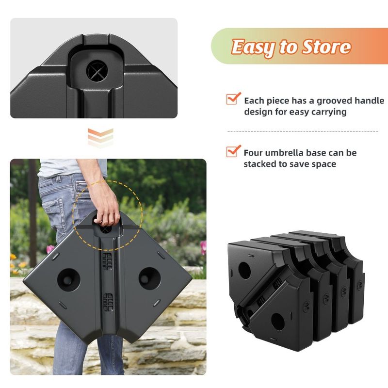 Ombrellone quadrato da 200 libbre per giardino esterno con base a 4 pezzi, ombrellone a sbalzo riempito di sabbia o supporto offset EasyFill_voghion.com