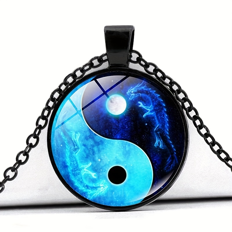 Collana Yin Yang Tai Chi per gioielli da donna Luna Drago Cabochon Ciondolo in vetro Dichiarazione di moda Collana di cristallo Regalo_voghion.com