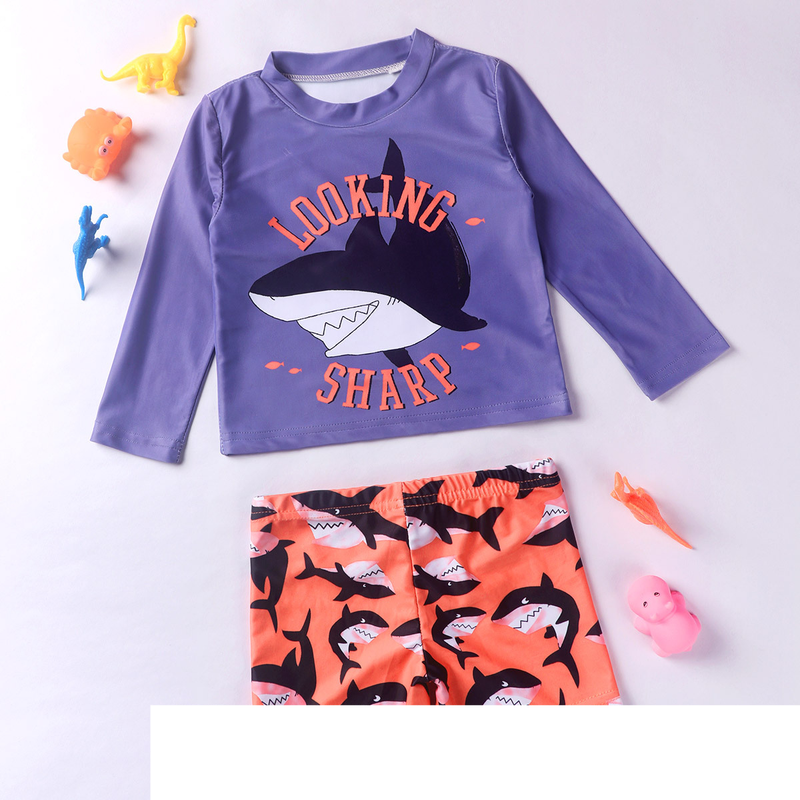Mother&Kids Conjunto de bañador para niña de dos piezas con estampado de tiburones_voghion.com