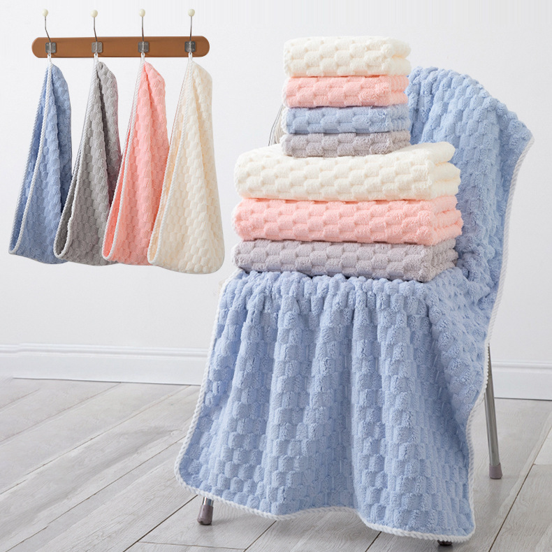 Serviette de bain à grille nuage, serviette de bain domestique, bonnet de séchage des cheveux, absorbant, séchage rapide, tortue dorée, velours, serviette épaisse et douce, non pelucheuse_voghion.com