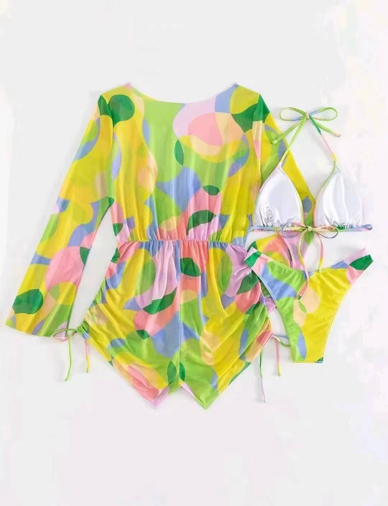 Traje de baño europeo nuevo de tres piezas 2024 Bikini de mujer Bikini de una pieza con manga larga y parte superior de malla_voghion.com