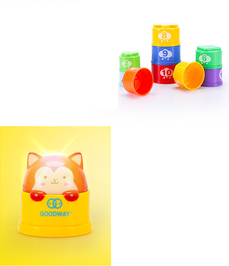 Klappbecher Regenbogenturm Baby Puzzle Früherziehung Babyset Ringbecher Klappmusikspielzeug_voghion.com