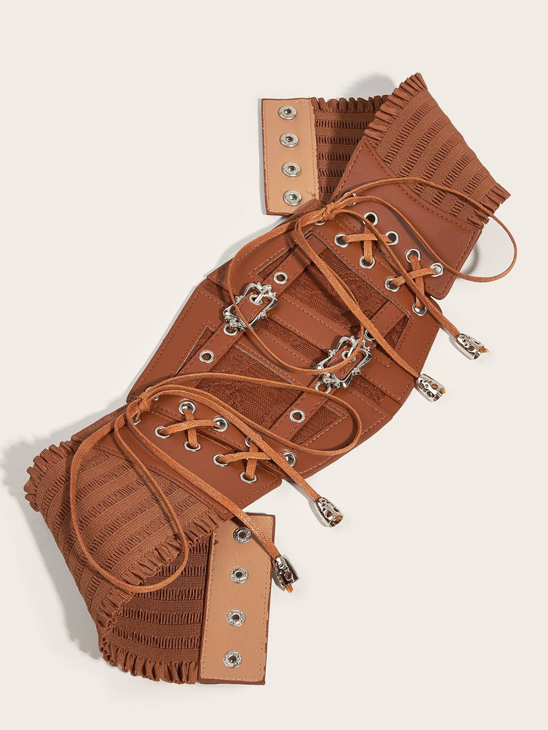 Heiß verkaufter Designer-Lederwickel mit Spitzenriemen und dekorativer, formender Retro-Metallschnalle für Damen, elastische Taille_voghion.com