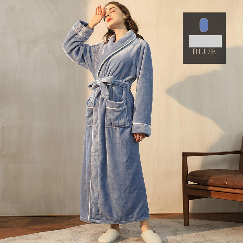 End Of The Year Ins Flannel Robe Men's Simple Large Size Coral Fleece Couple Bathrobe Women Autumn And Winter Long Thick_voghion.com