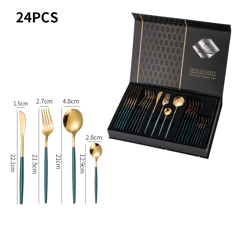 Conjunto de talheres de aço inoxidável com 24 peças, faca, garfo e colher, para hotel, estilo ocidental português, caixa de presente_voghion.com