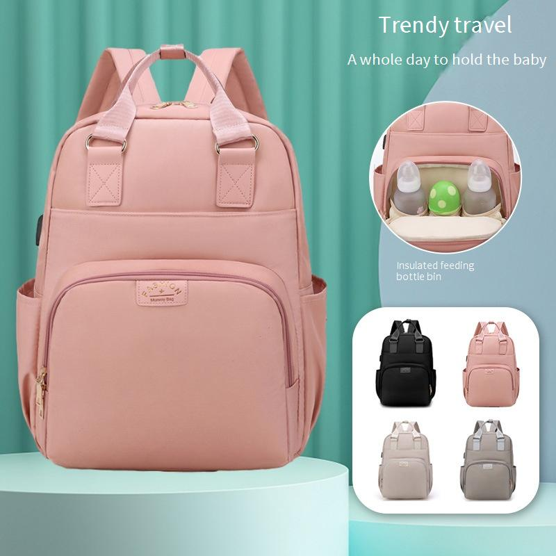 Umstandstasche Neue Mode Einfache Freizeit Mamatasche Große Kapazität Trocken- und Nasstrennung USB-Rucksack Mutter- und Babytasche Milchaufbewahrungs-Isoliertasche_voghion.com