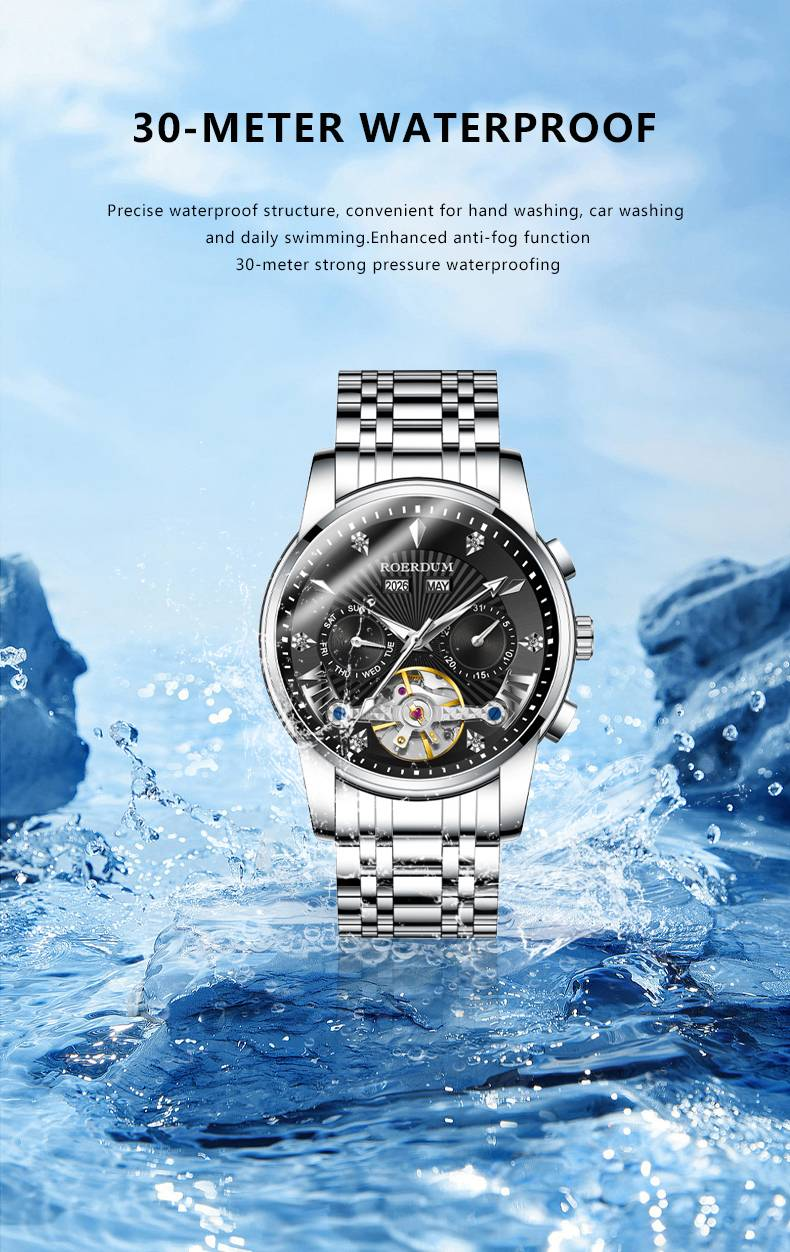 ROERDUM Apocalypse Knights Series – Dual-Color Luminous Hands, Silver-Black Dial, Stylish Men's Mechanical Wristwatch_voghion.com