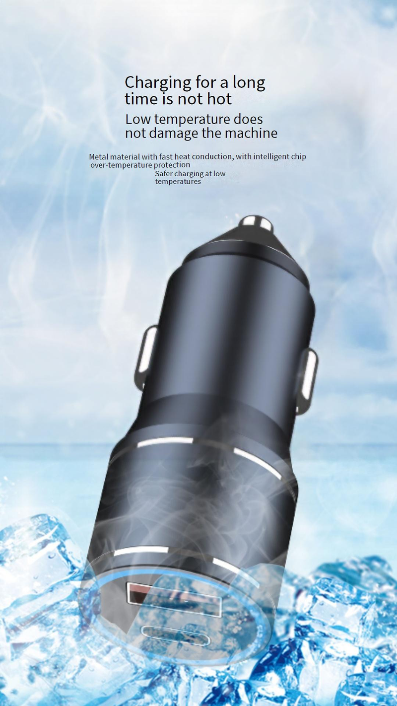 Dual Port Car Charger PD30W & 120W Fast Charging With LED Light, Aluminum Alloy Casing, Universal Compatibility_voghion.com