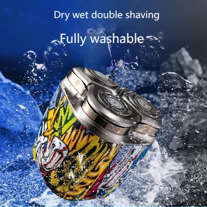 Rechargeable 3-Blade Electric Shaver For Men - Mini Travel Shaver With Colorful Designs (Graffiti & Floral) - Waterproof & Portable_voghion.com