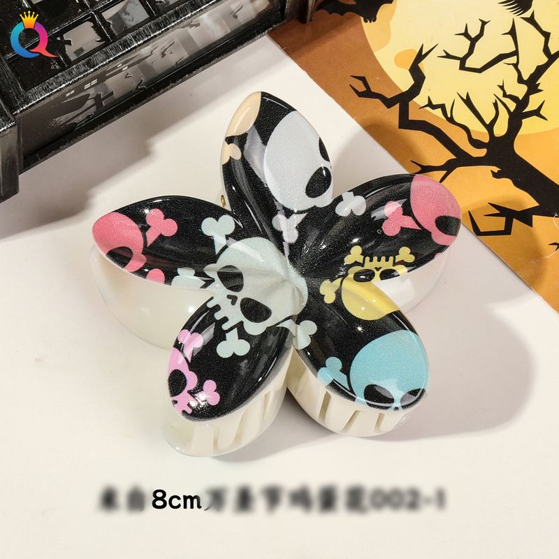 Multiple Pattern And Color Options For Halloween Pumpkin Skull Witch UV Print Frangipani Clip Girls Headdress_voghion.com