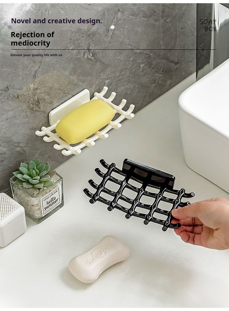 Woven-Look Soap Dish With Hook – Stylish Bathroom Organizer For Bar Soaps (PS Material, Drainage Holes, Space-Saving Hanging Design)_voghion.com