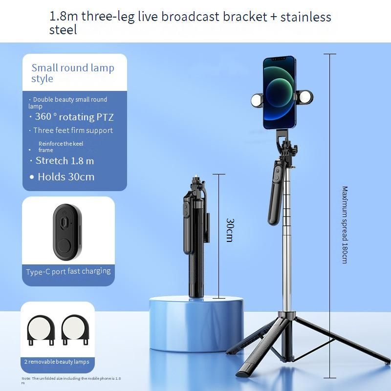 Treppiede gimbal per smartphone a 4 assi con Bluetooth, anti-vibrazione, selfie stick estensibile e luce di bellezza per streaming live e vlogging_voghion.com