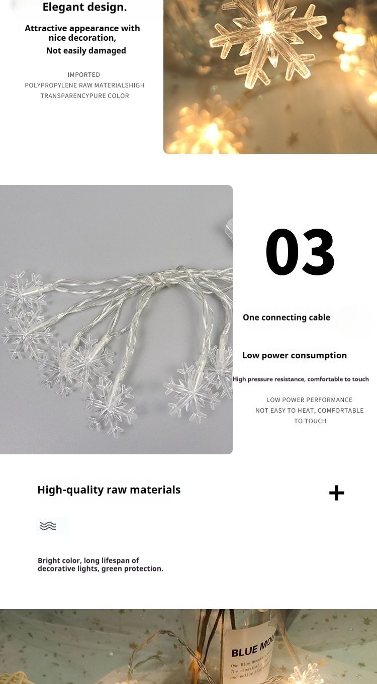 Snowflake LED String Lights - Outdoor Christmas Decorative Lights (1.5m/3m/4.5m, 10/20/30 LEDs, Warm White/Cool White/Multi-Color, IP42 Waterproof)_voghion.com