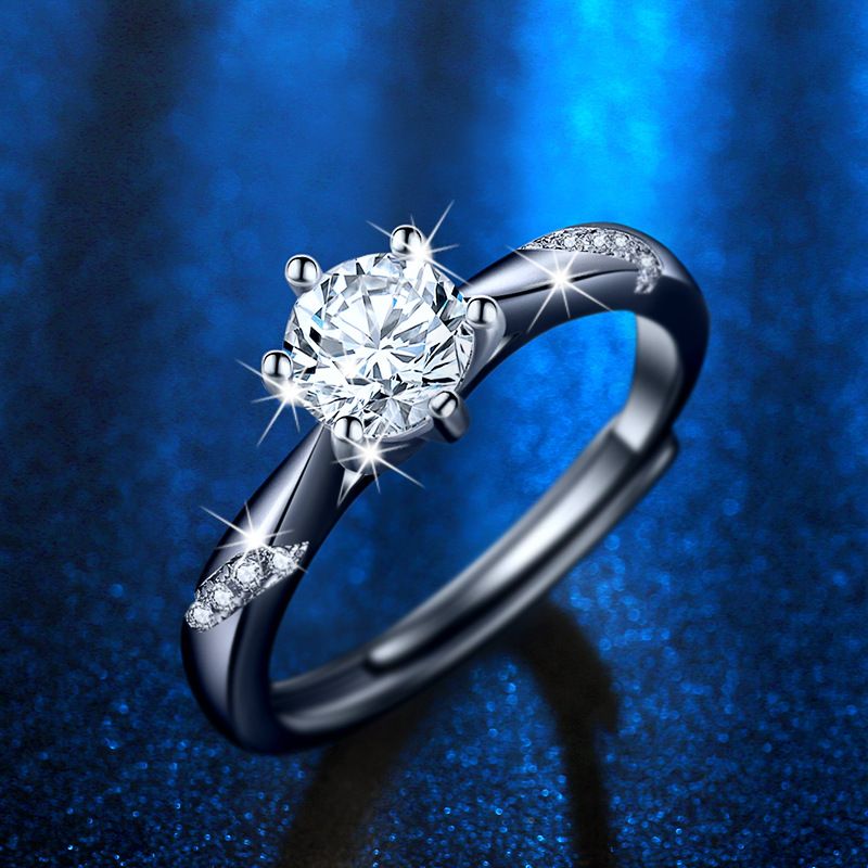 Mossanit-Diamantring für Frauen – Koreanischer Stil, Sechs-Zinken-Fassung, Diamant-Imitat-Ring, Paarring – Offenes Band, Ehering, minimalistischer Ring_voghion.com