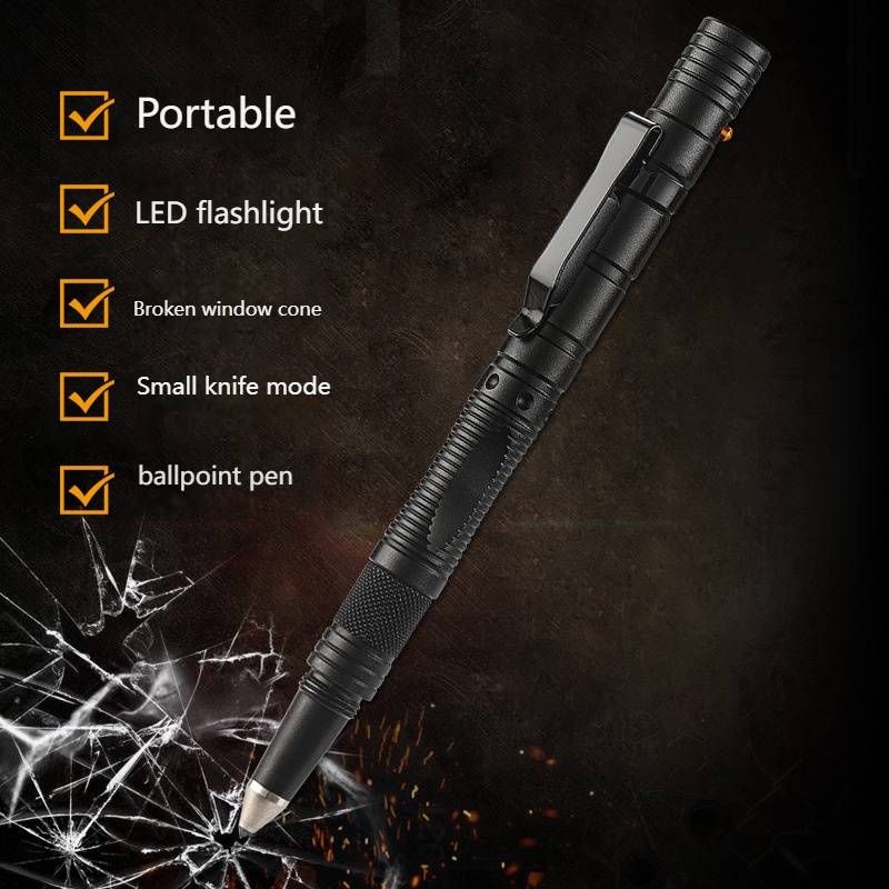 Taktischer Survival-Stift – Multifunktionswerkzeug mit Wolfram-Glasbrecher, LED-Licht und Edelstahlklinge für Camping/Notfälle (Schwarz/Pink/Blaugrün)_voghion.com