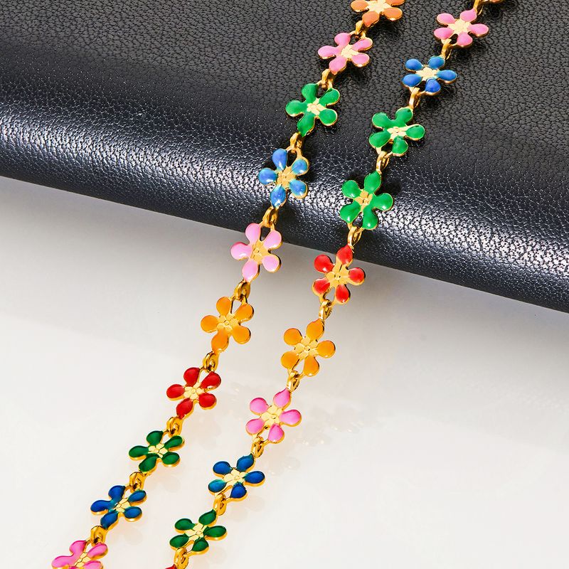 2025 Nuovi arrivi Smalto Margherita Charm Catena Acciaio inossidabile Collana Fatto a mano Dolce Piccoli fiori Link per la creazione di gioielli da donna_voghion.com