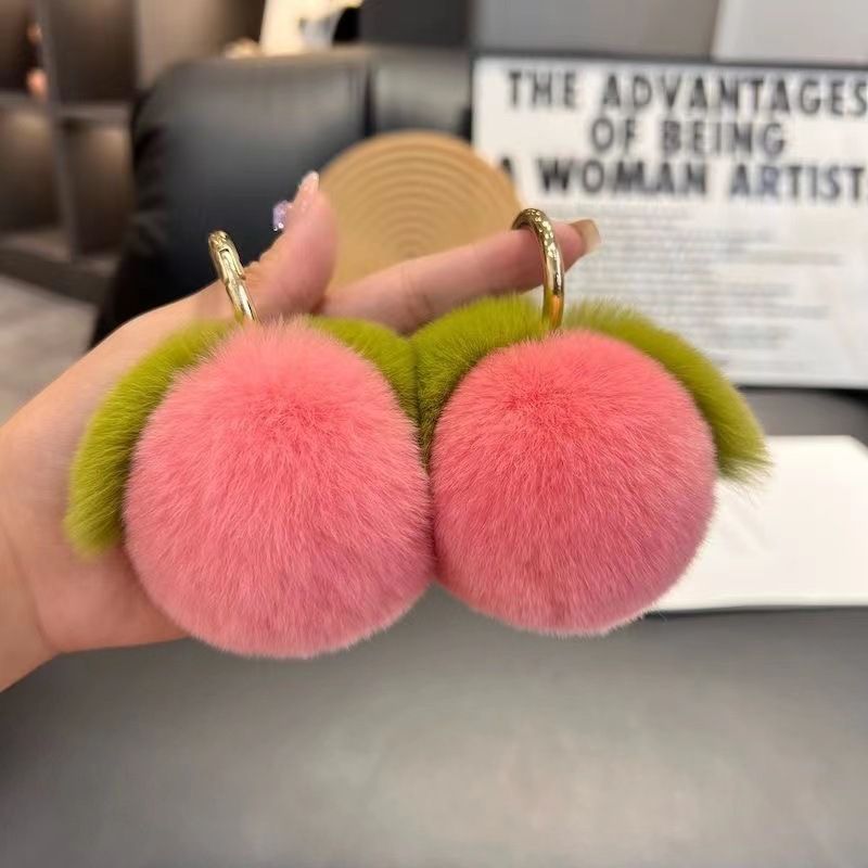 Bag Charms Internet Celebrity Rex Rabbit Fur Peach Bag Pendant Cute Plush Ball Peach School Bag Pendant Car Key Chain Bag Pendant_voghion.com