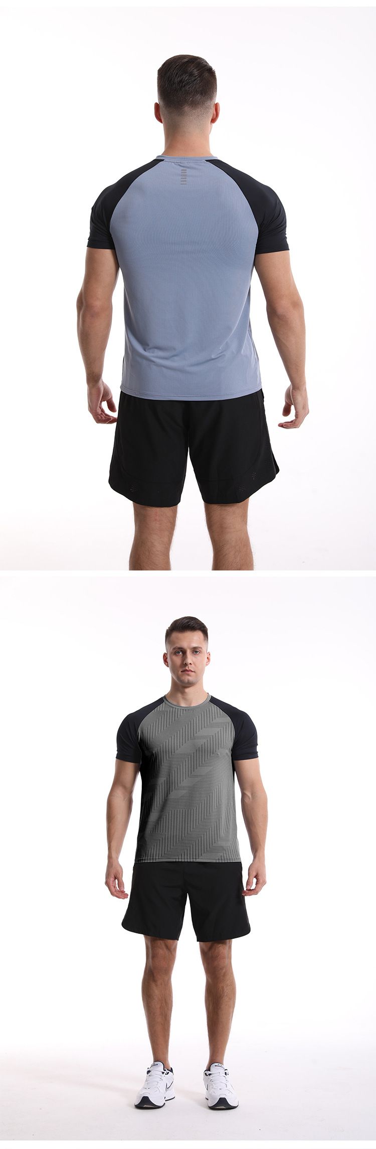 T-shirt court à manches courtes et contraste de couleur pour homme, idéal pour la course à pied, le basket-ball et le fitness, séchage rapide_voghion.com
