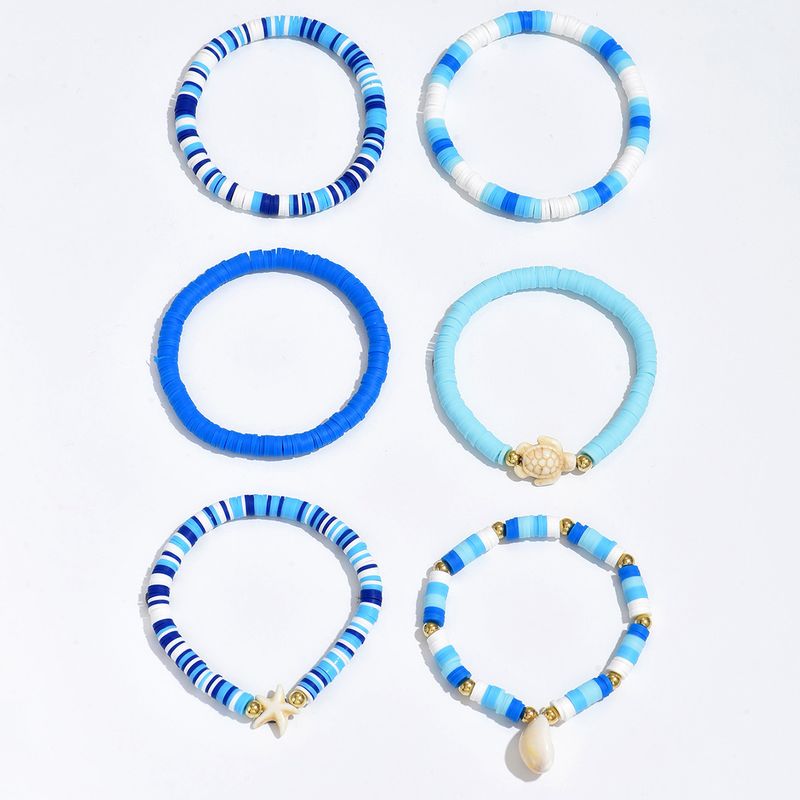 Blauwe polymeerklei groothandel armband Europese en Amerikaanse Boheemse stijl handgemaakte schelpaccessoires Oceaan stijl zeesterren en schildpad armband_voghion.com
