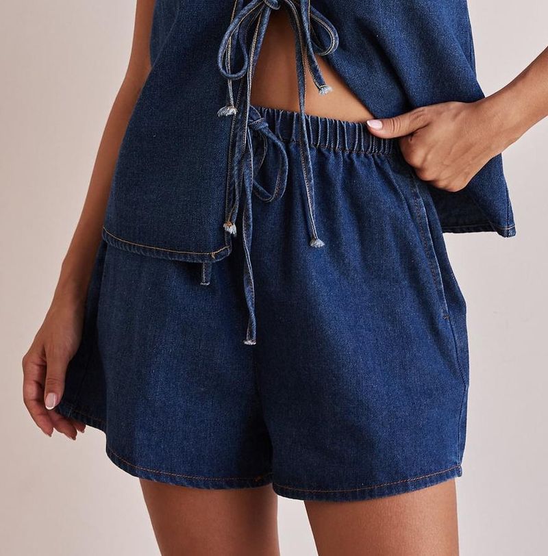 Women's Clothing Summer Fashion Casual Sleeveless Lace Up High Waist Women's Vest Denim Suit Shorts Women_voghion.com