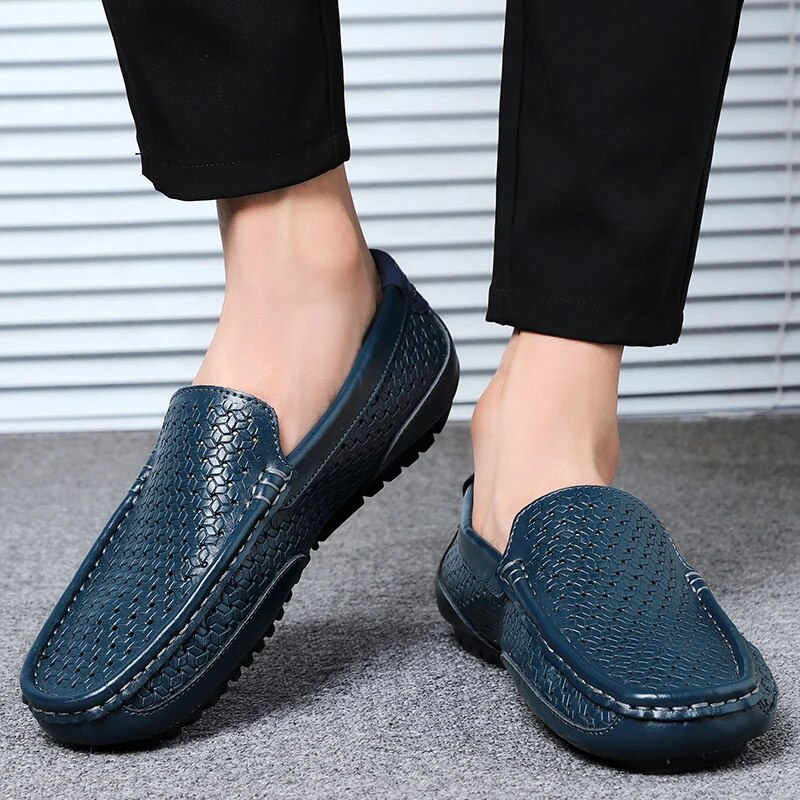 Marca de verão masculina casual macio couro genuíno mocassins mocassins designer italiano respirável deslizamento em sapatos de barco_voghion.com