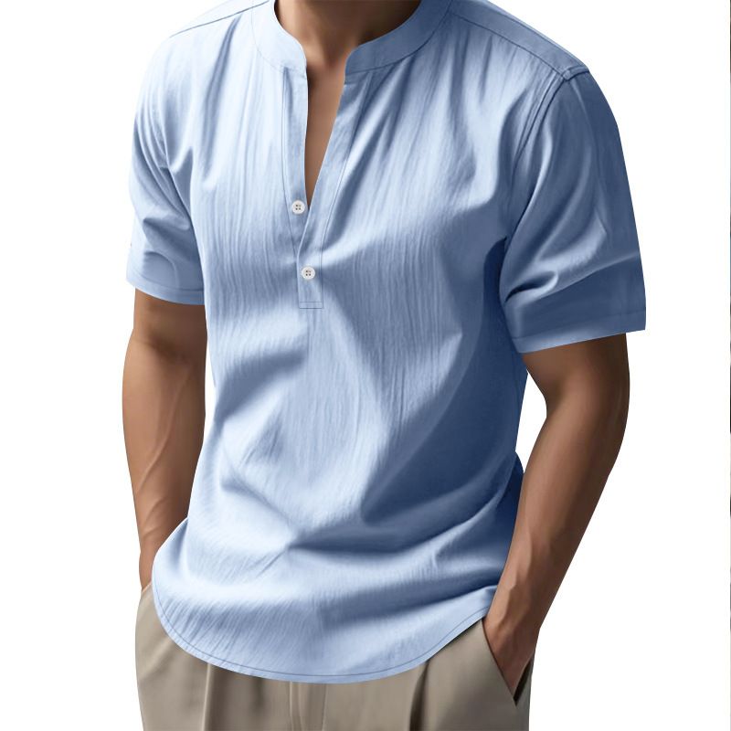 Camicia da uomo slim fit in lino, traspirante, a maniche corte, antipiega, elasticizzata, casual, tinta unita, per l'estate (bianco/nero/kaki/azzurro S-XXXL)_voghion.com