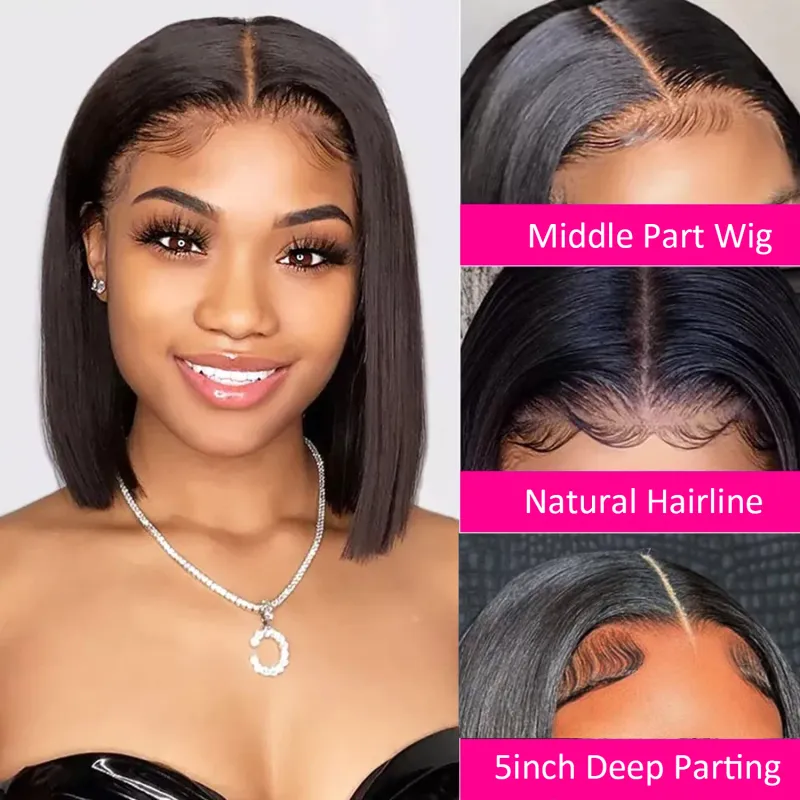 Kurze Bob-Ombre-Perücken aus Echthaar, blond, glatt, mit Spitzenfront_voghion.com
