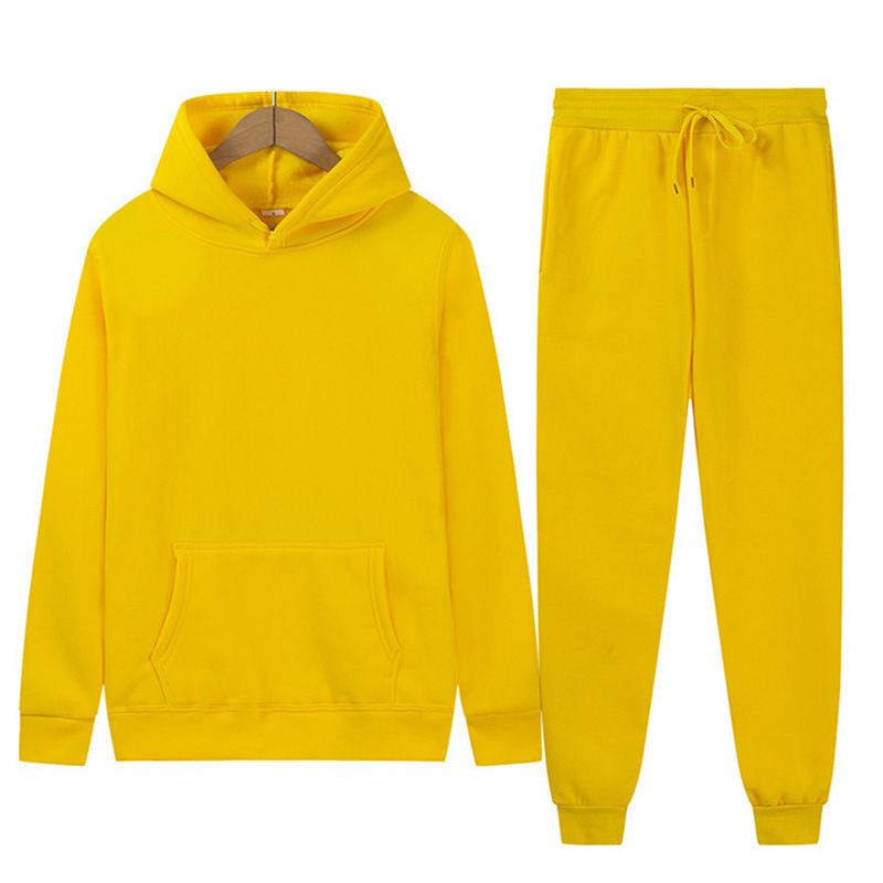 Cross-border Trend Casual Sports Suit Men's Solid Color Hooded Fleece Sweater Two-piece Set Casual Versatile_voghion.com