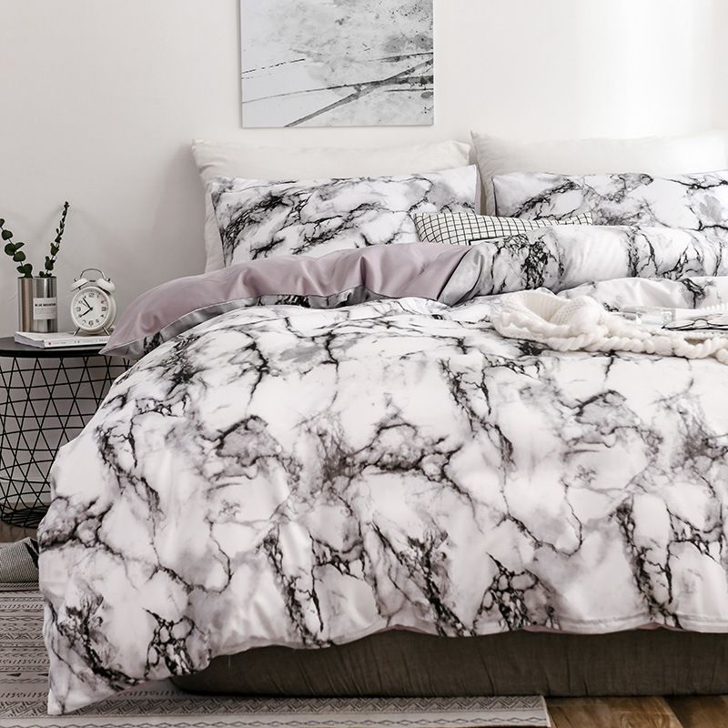 Luxury Marble Print Duvet Cover Set - 3/4 Piece Brushed Polyester Bedding With Pillowcases Minimalist Solid Color Design For Queen/King Size_voghion.com