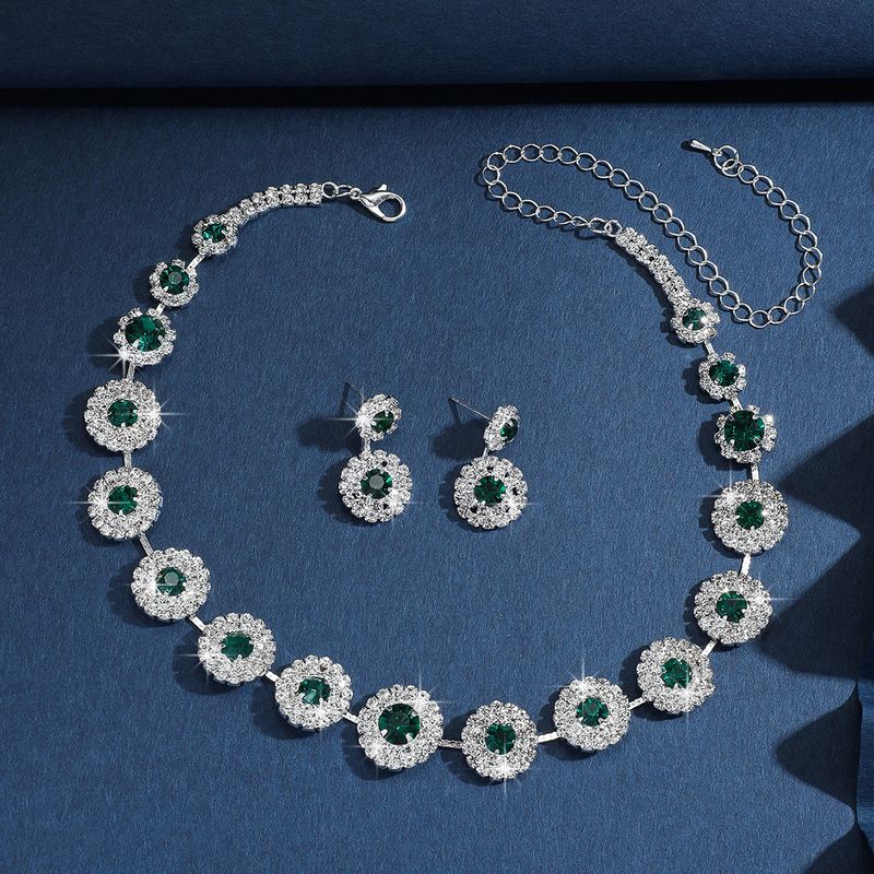 European And American Hot Fashion Rhinestone Earrings Necklace Two-piece Set Claw Chain Bride Wedding Birthday Party_voghion.com
