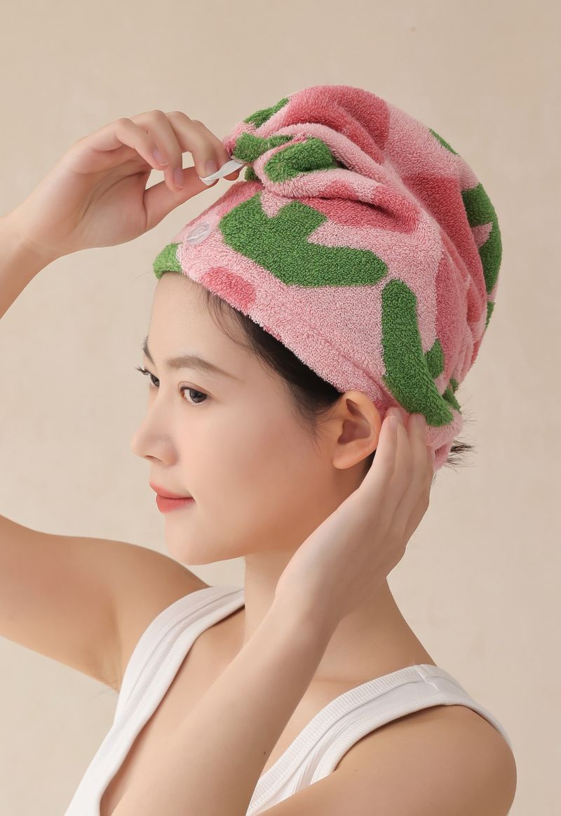 Lillian Neue doppelseitige Frottee-Haarhaube aus garngefärbter, saugfähiger Baumwolle mit langen Stapelfasern_voghion.com